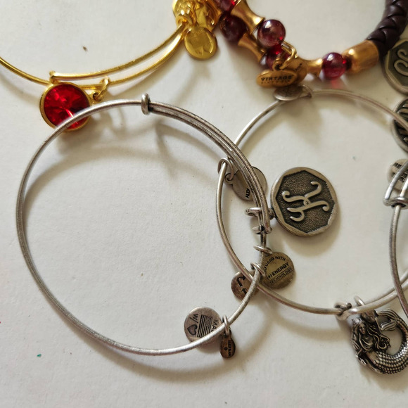 Lot of 6 Alex and Ani Bangle Bracelets Adjustable Silver Gold Tone - Picture 6 of 6